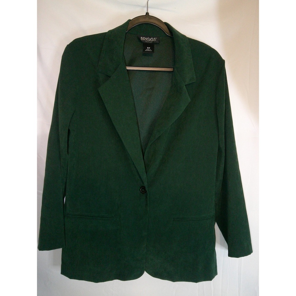 Briggs Petite Womens Blazer 8P Green Long Sleeve Career Office Christmas